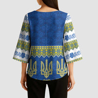 Ukraine Vyshyvanka Motif Kimono Sleeve Blouse Ukrainian Coat Of Arms Rose Patterns - Wonder Print Shop