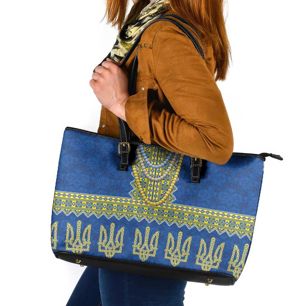 Ukraine Vyshyvanka Motif Leather Tote Bag Ukrainian Coat Of Arms Rose Patterns - Wonder Print Shop