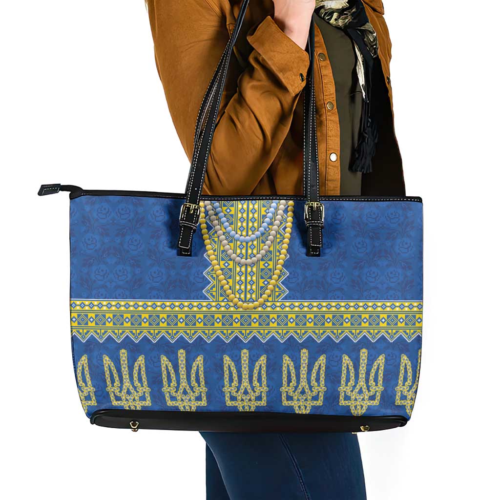 Ukraine Vyshyvanka Motif Leather Tote Bag Ukrainian Coat Of Arms Rose Patterns - Wonder Print Shop