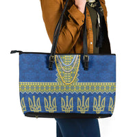 Ukraine Vyshyvanka Motif Leather Tote Bag Ukrainian Coat Of Arms Rose Patterns - Wonder Print Shop