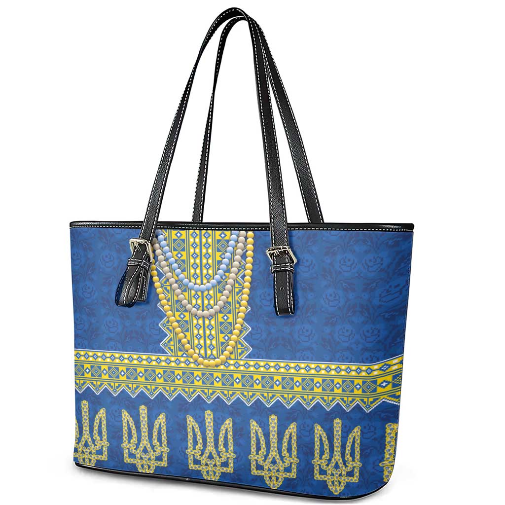 Ukraine Vyshyvanka Motif Leather Tote Bag Ukrainian Coat Of Arms Rose Patterns - Wonder Print Shop
