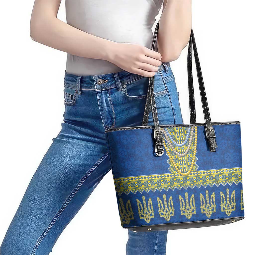 Ukraine Vyshyvanka Motif Leather Tote Bag Ukrainian Coat Of Arms Rose Patterns - Wonder Print Shop