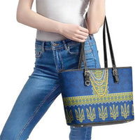 Ukraine Vyshyvanka Motif Leather Tote Bag Ukrainian Coat Of Arms Rose Patterns - Wonder Print Shop