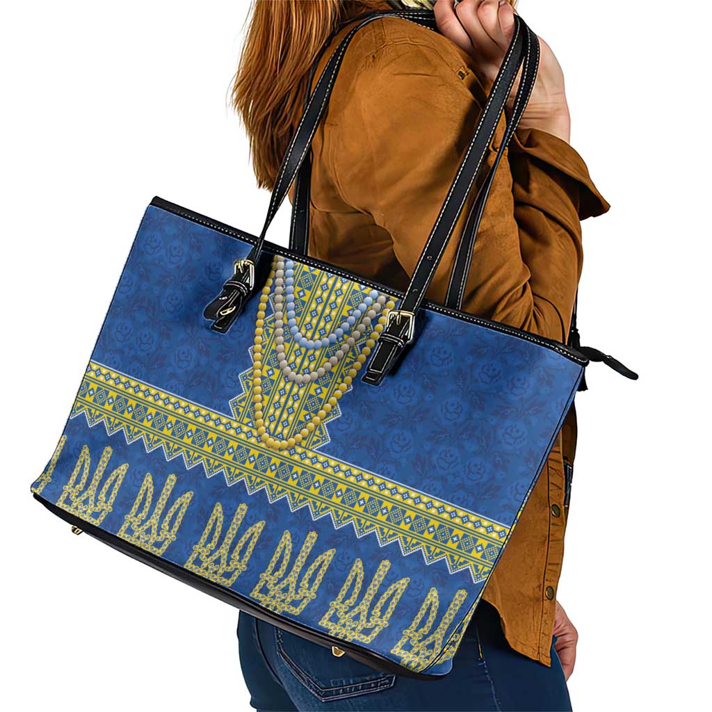 Ukraine Vyshyvanka Motif Leather Tote Bag Ukrainian Coat Of Arms Rose Patterns - Wonder Print Shop