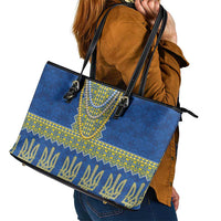 Ukraine Vyshyvanka Motif Leather Tote Bag Ukrainian Coat Of Arms Rose Patterns - Wonder Print Shop