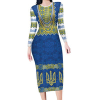 Ukraine Vyshyvanka Motif Long Sleeve Bodycon Dress Ukrainian Coat Of Arms Rose Patterns - Wonder Print Shop