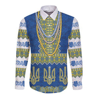 Ukraine Vyshyvanka Motif Long Sleeve Button Shirt Ukrainian Coat Of Arms Rose Patterns - Wonder Print Shop