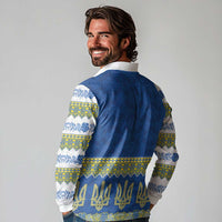 Ukraine Vyshyvanka Motif Long Sleeve Polo Shirt Ukrainian Coat Of Arms Rose Patterns - Wonder Print Shop