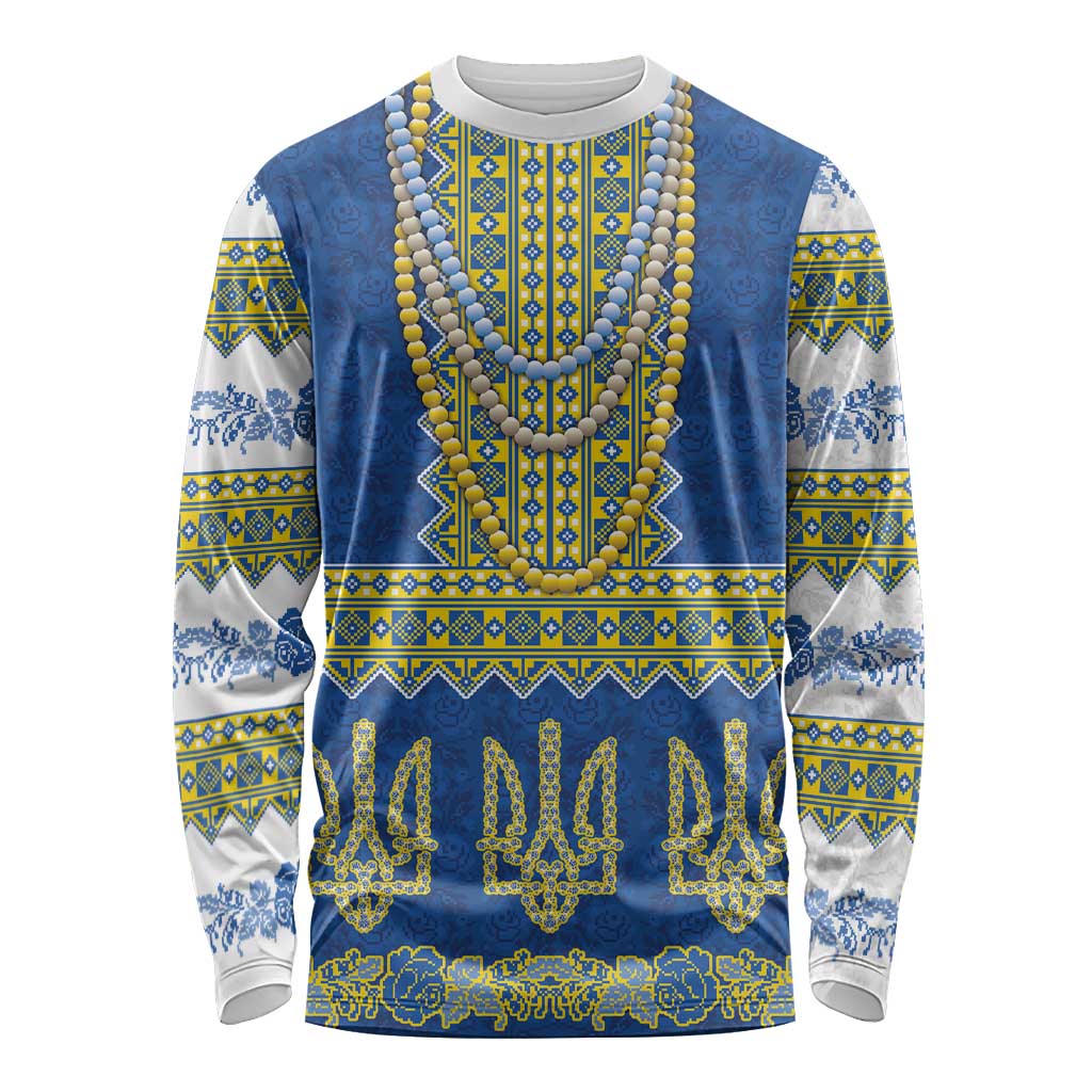 Ukraine Vyshyvanka Motif Long Sleeve Shirt Ukrainian Coat Of Arms Rose Patterns - Wonder Print Shop