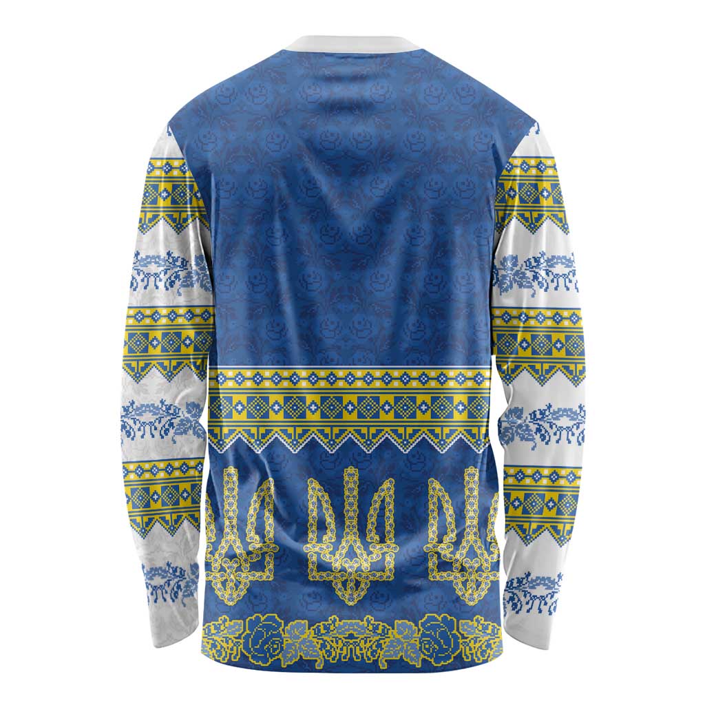 Ukraine Vyshyvanka Motif Long Sleeve Shirt Ukrainian Coat Of Arms Rose Patterns - Wonder Print Shop