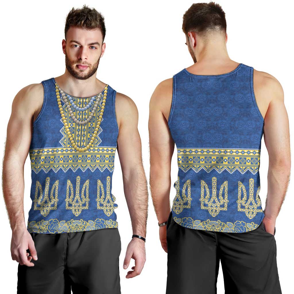 Ukraine Vyshyvanka Motif Men Tank Top Ukrainian Coat Of Arms Rose Patterns - Wonder Print Shop