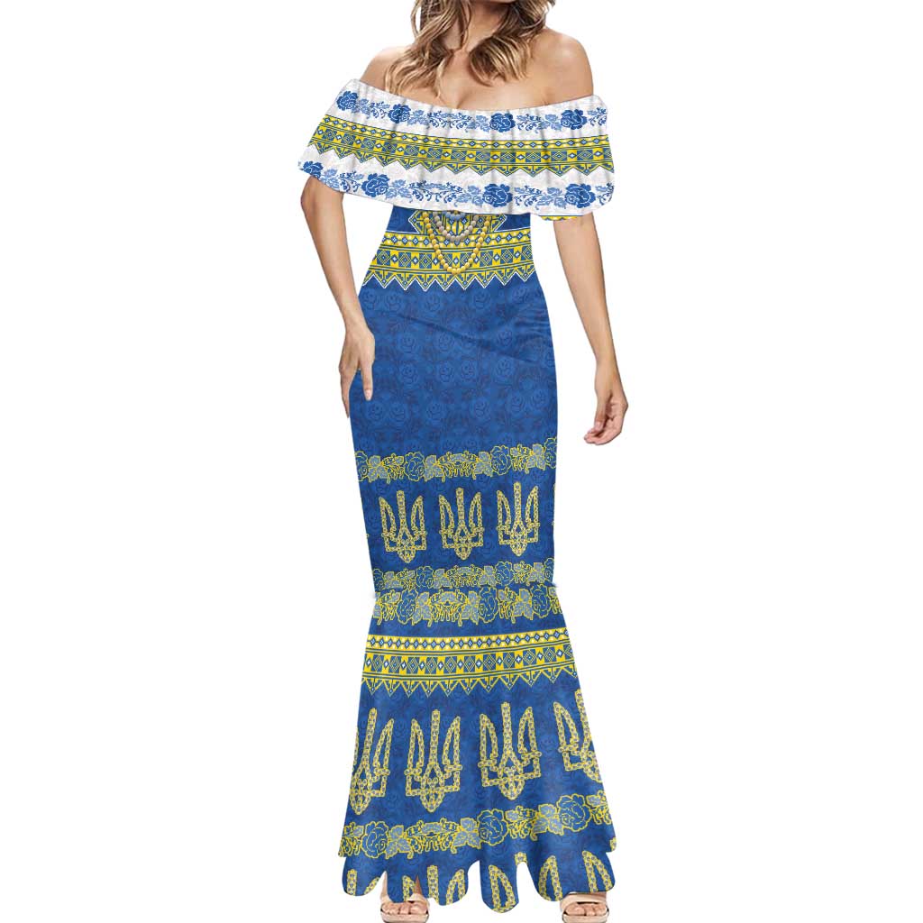 Ukraine Vyshyvanka Motif Mermaid Dress Ukrainian Coat Of Arms Rose Patterns - Wonder Print Shop