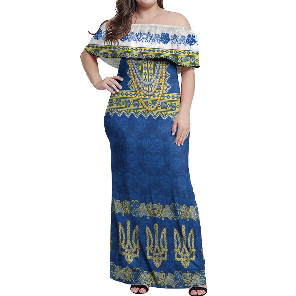 Ukraine Vyshyvanka Motif Off Shoulder Maxi Dress Ukrainian Coat Of Arms Rose Patterns - Wonder Print Shop