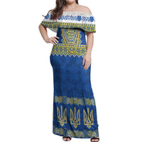 Ukraine Vyshyvanka Motif Off Shoulder Maxi Dress Ukrainian Coat Of Arms Rose Patterns - Wonder Print Shop
