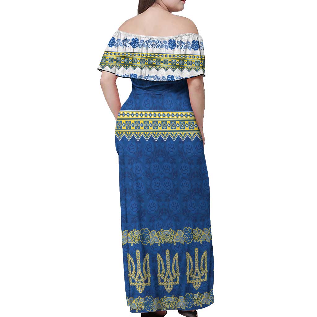 Ukraine Vyshyvanka Motif Off Shoulder Maxi Dress Ukrainian Coat Of Arms Rose Patterns - Wonder Print Shop