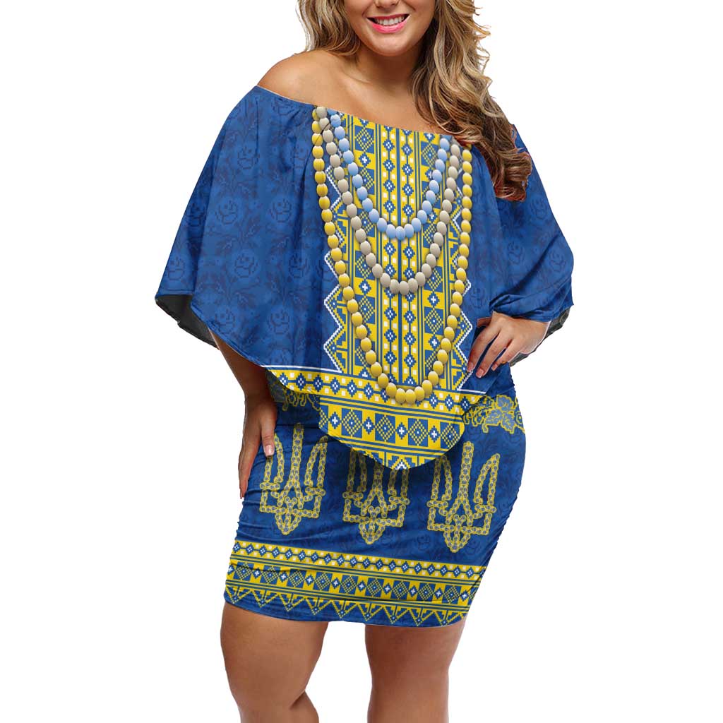 Ukraine Vyshyvanka Motif Off Shoulder Short Dress Ukrainian Coat Of Arms Rose Patterns - Wonder Print Shop