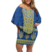 Ukraine Vyshyvanka Motif Off Shoulder Short Dress Ukrainian Coat Of Arms Rose Patterns - Wonder Print Shop