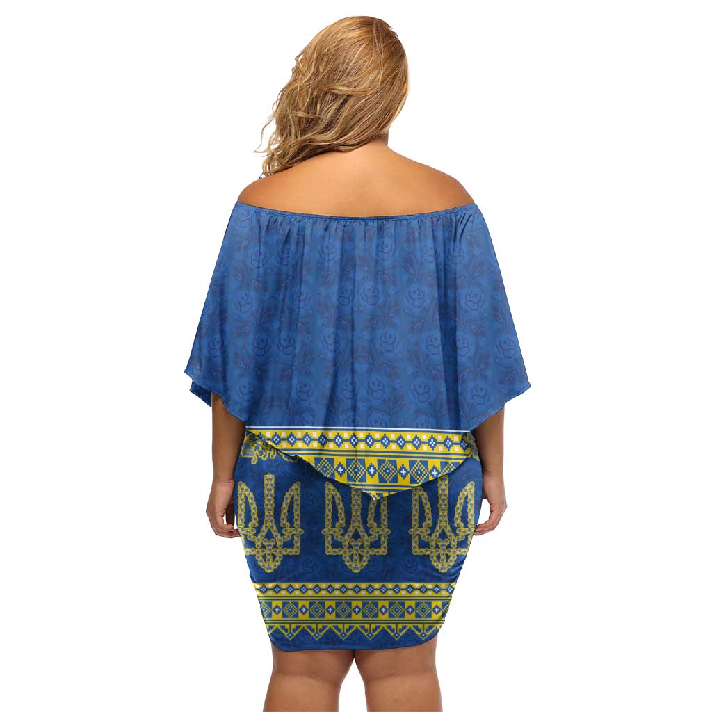 Ukraine Vyshyvanka Motif Off Shoulder Short Dress Ukrainian Coat Of Arms Rose Patterns - Wonder Print Shop