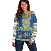 Ukraine Vyshyvanka Motif Off Shoulder Sweater Ukrainian Coat Of Arms Rose Patterns - Wonder Print Shop
