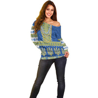 Ukraine Vyshyvanka Motif Off Shoulder Sweater Ukrainian Coat Of Arms Rose Patterns - Wonder Print Shop