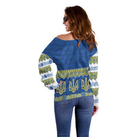 Ukraine Vyshyvanka Motif Off Shoulder Sweater Ukrainian Coat Of Arms Rose Patterns - Wonder Print Shop