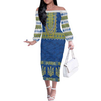 Ukraine Vyshyvanka Motif Off The Shoulder Long Sleeve Dress Ukrainian Coat Of Arms Rose Patterns - Wonder Print Shop