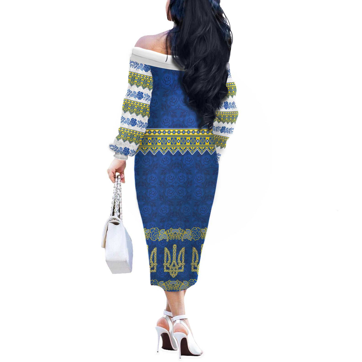 Ukraine Vyshyvanka Motif Off The Shoulder Long Sleeve Dress Ukrainian Coat Of Arms Rose Patterns - Wonder Print Shop