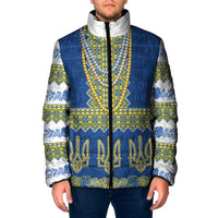 Ukraine Vyshyvanka Motif Padded Jacket Ukrainian Coat Of Arms Rose Patterns - Wonder Print Shop