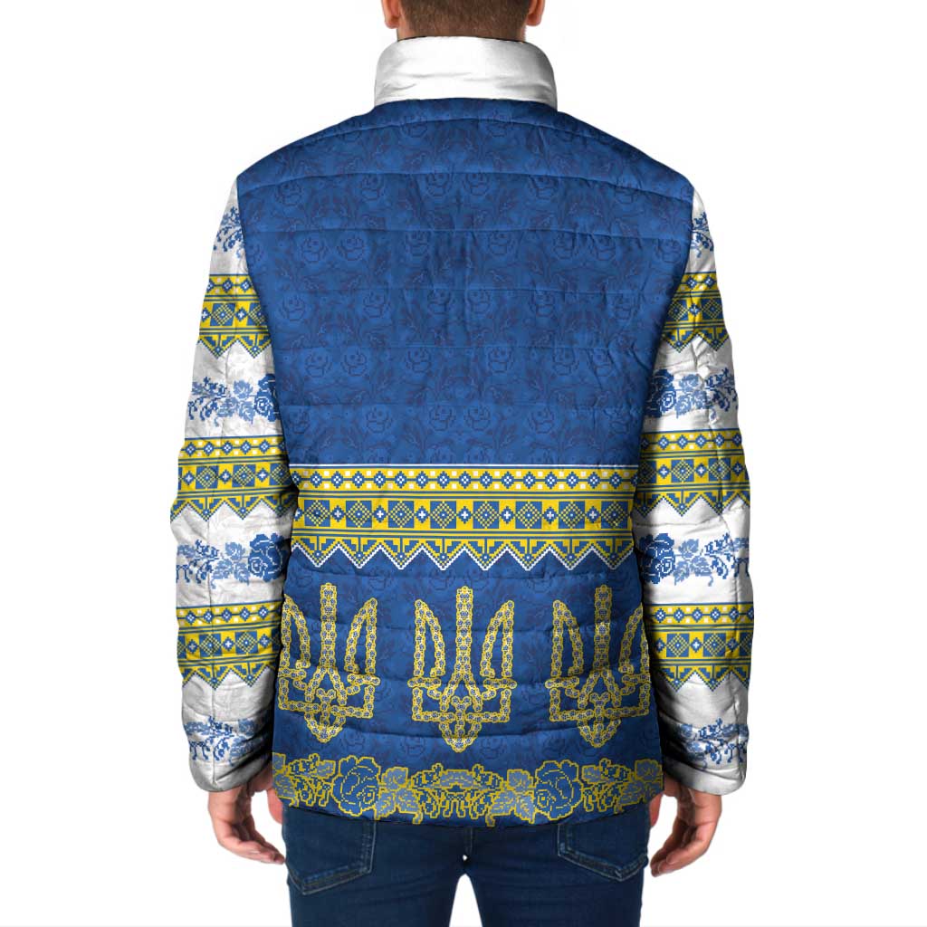 Ukraine Vyshyvanka Motif Padded Jacket Ukrainian Coat Of Arms Rose Patterns - Wonder Print Shop