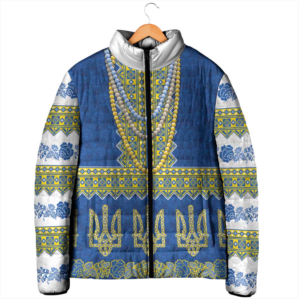Ukraine Vyshyvanka Motif Padded Jacket Ukrainian Coat Of Arms Rose Patterns - Wonder Print Shop