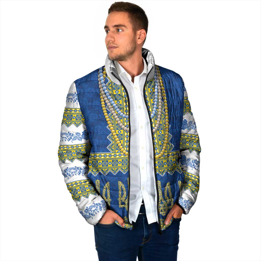 Ukraine Vyshyvanka Motif Padded Jacket Ukrainian Coat Of Arms Rose Patterns - Wonder Print Shop