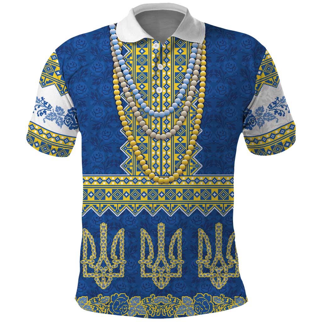 Ukraine Vyshyvanka Motif Polo Shirt Ukrainian Coat Of Arms Rose Patterns - Wonder Print Shop