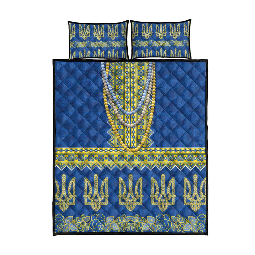 Ukraine Vyshyvanka Motif Quilt Bed Set Ukrainian Coat Of Arms Rose Patterns - Wonder Print Shop
