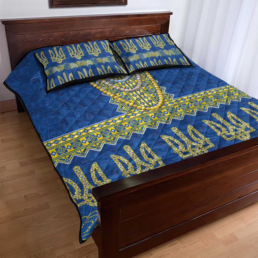 Ukraine Vyshyvanka Motif Quilt Bed Set Ukrainian Coat Of Arms Rose Patterns - Wonder Print Shop