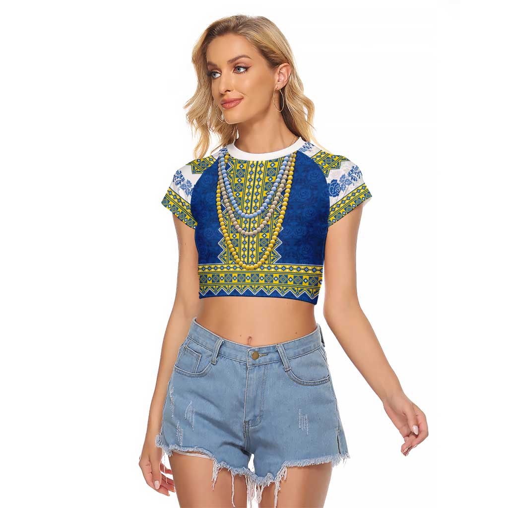 Ukraine Vyshyvanka Motif Raglan Cropped T Shirt Ukrainian Coat Of Arms Rose Patterns - Wonder Print Shop
