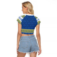 Ukraine Vyshyvanka Motif Raglan Cropped T Shirt Ukrainian Coat Of Arms Rose Patterns - Wonder Print Shop