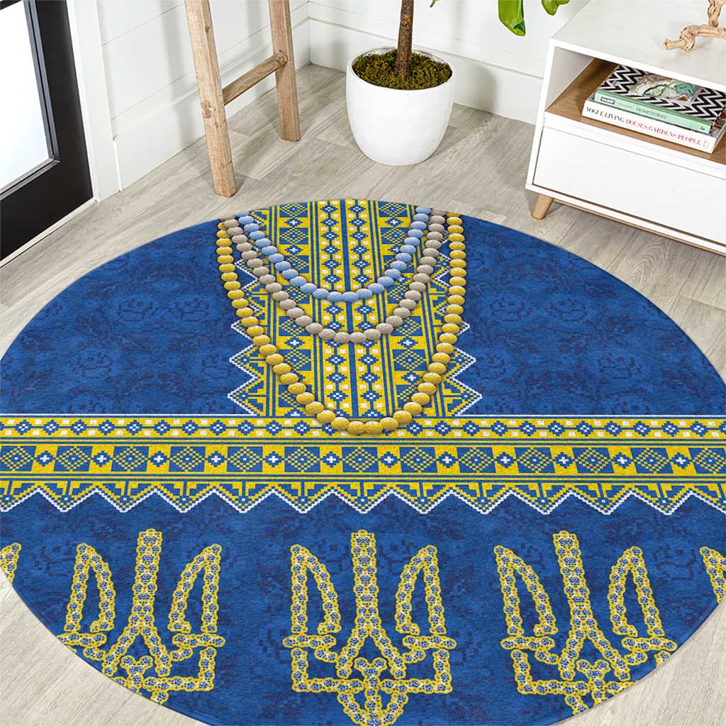 Ukraine Vyshyvanka Motif Round Carpet Ukrainian Coat Of Arms Rose Patterns - Wonder Print Shop