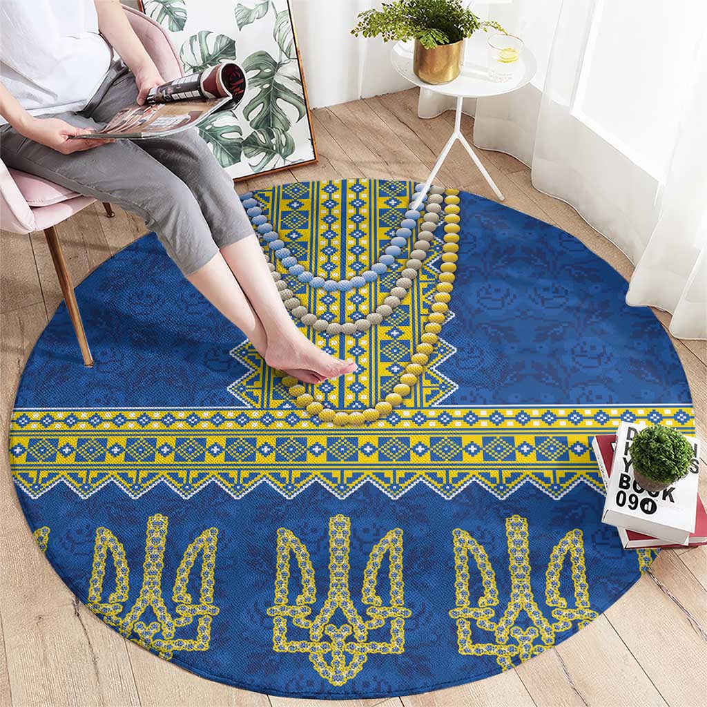 Ukraine Vyshyvanka Motif Round Carpet Ukrainian Coat Of Arms Rose Patterns - Wonder Print Shop