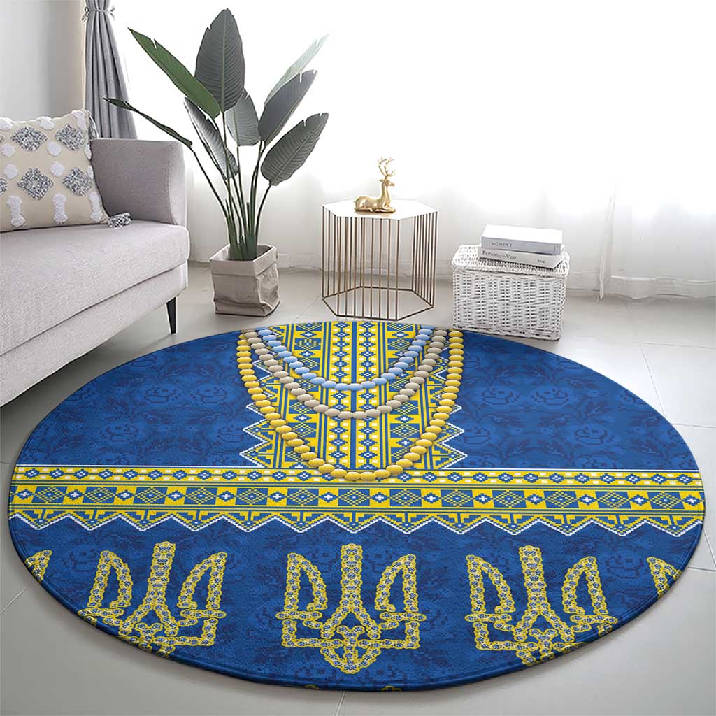 Ukraine Vyshyvanka Motif Round Carpet Ukrainian Coat Of Arms Rose Patterns - Wonder Print Shop
