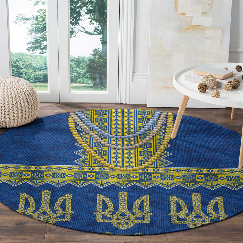 Ukraine Vyshyvanka Motif Round Carpet Ukrainian Coat Of Arms Rose Patterns - Wonder Print Shop