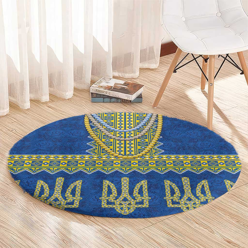Ukraine Vyshyvanka Motif Round Carpet Ukrainian Coat Of Arms Rose Patterns - Wonder Print Shop