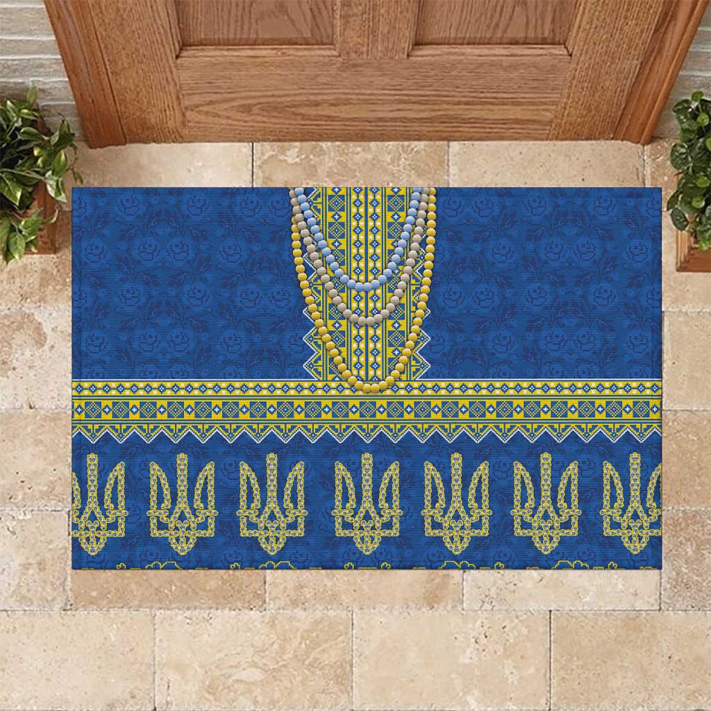 Ukraine Vyshyvanka Motif Rubber Doormat Ukrainian Coat Of Arms Rose Patterns - Wonder Print Shop