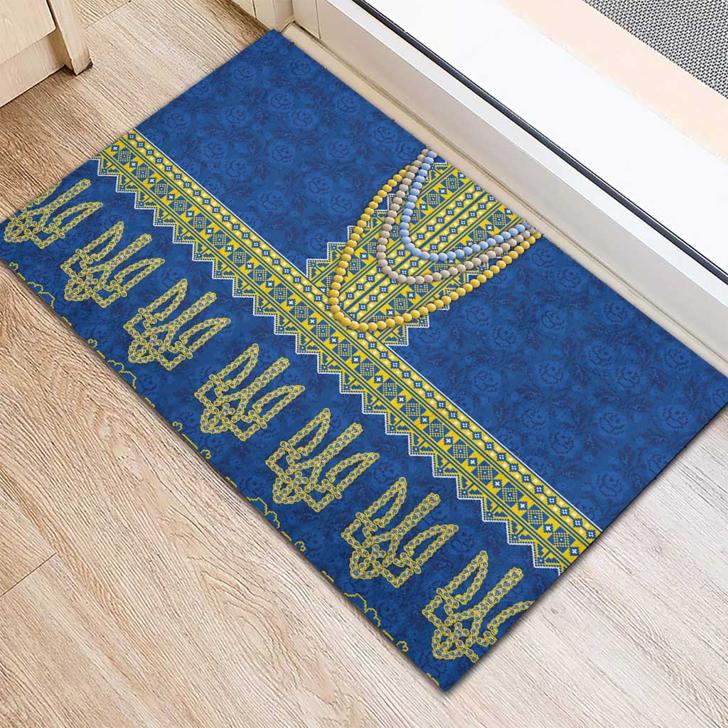 Ukraine Vyshyvanka Motif Rubber Doormat Ukrainian Coat Of Arms Rose Patterns - Wonder Print Shop