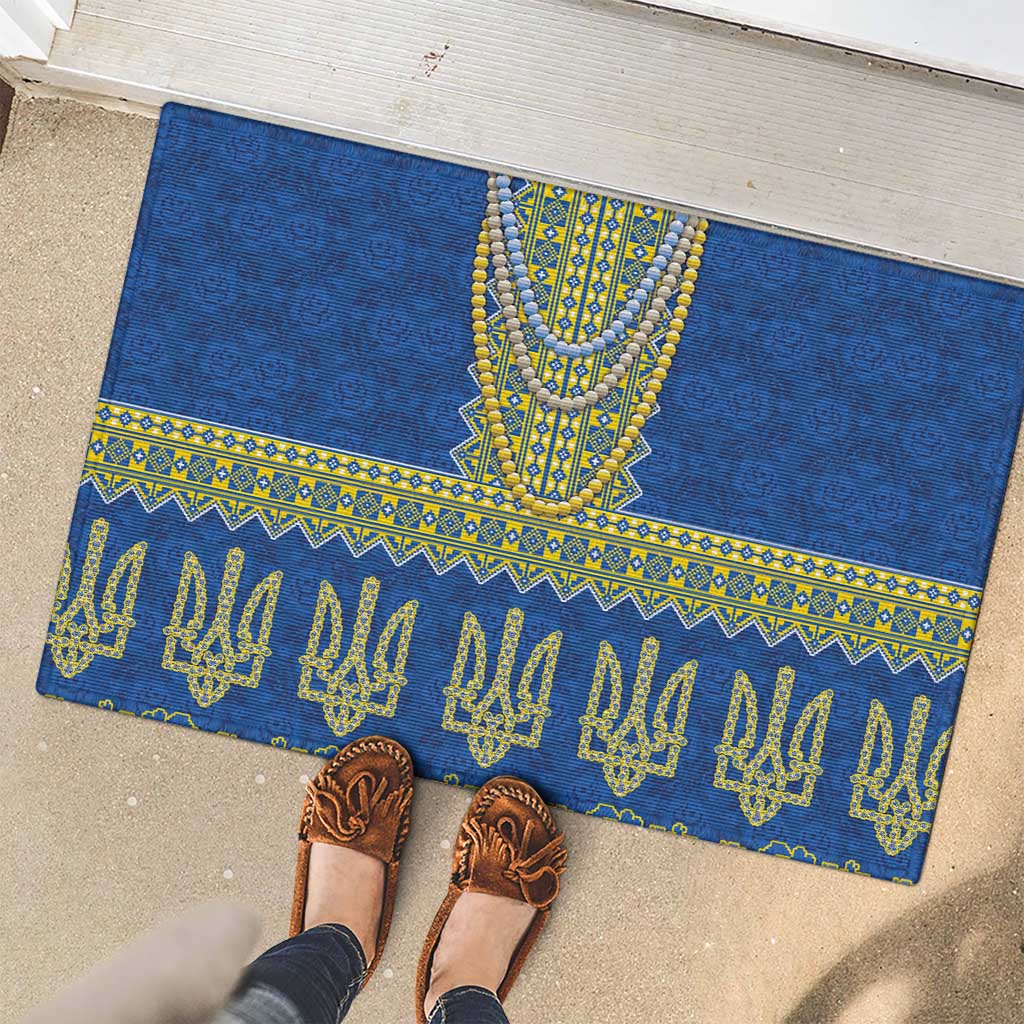 Ukraine Vyshyvanka Motif Rubber Doormat Ukrainian Coat Of Arms Rose Patterns - Wonder Print Shop
