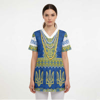 Ukraine Vyshyvanka Motif Scrub Top Ukrainian Coat Of Arms Rose Patterns - Wonder Print Shop