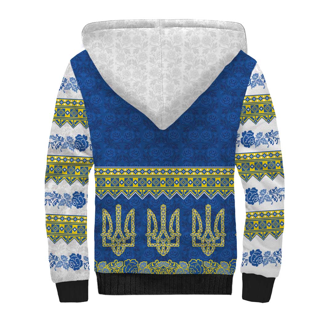 Ukraine Vyshyvanka Motif Sherpa Hoodie Ukrainian Coat Of Arms Rose Patterns - Wonder Print Shop