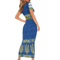 Ukraine Vyshyvanka Motif Short Sleeve Bodycon Dress Ukrainian Coat Of Arms Rose Patterns - Wonder Print Shop