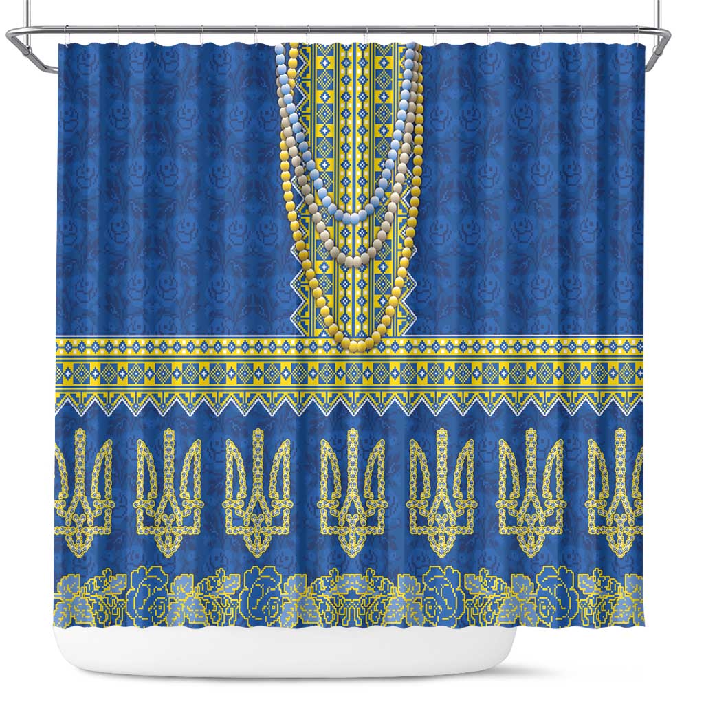 Ukraine Vyshyvanka Motif Shower Curtain Ukrainian Coat Of Arms Rose Patterns - Wonder Print Shop