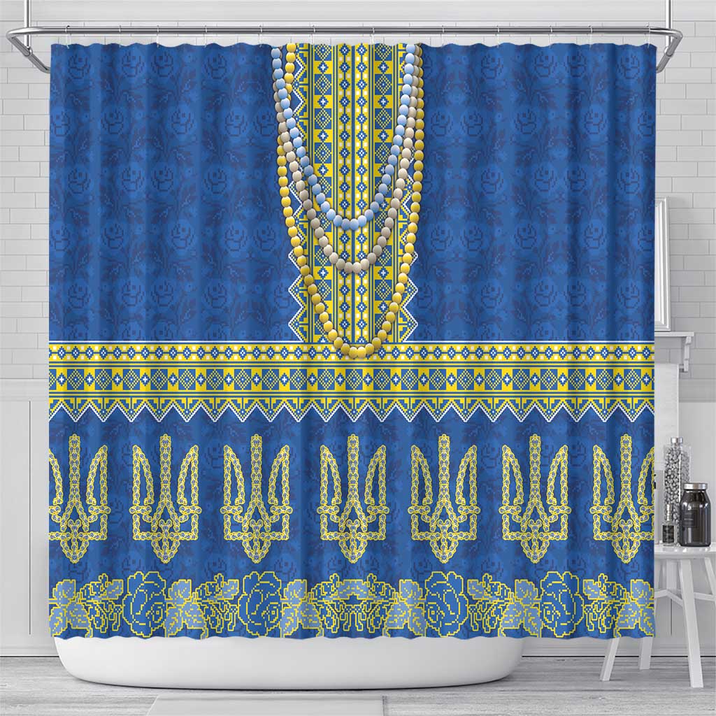 Ukraine Vyshyvanka Motif Shower Curtain Ukrainian Coat Of Arms Rose Patterns - Wonder Print Shop