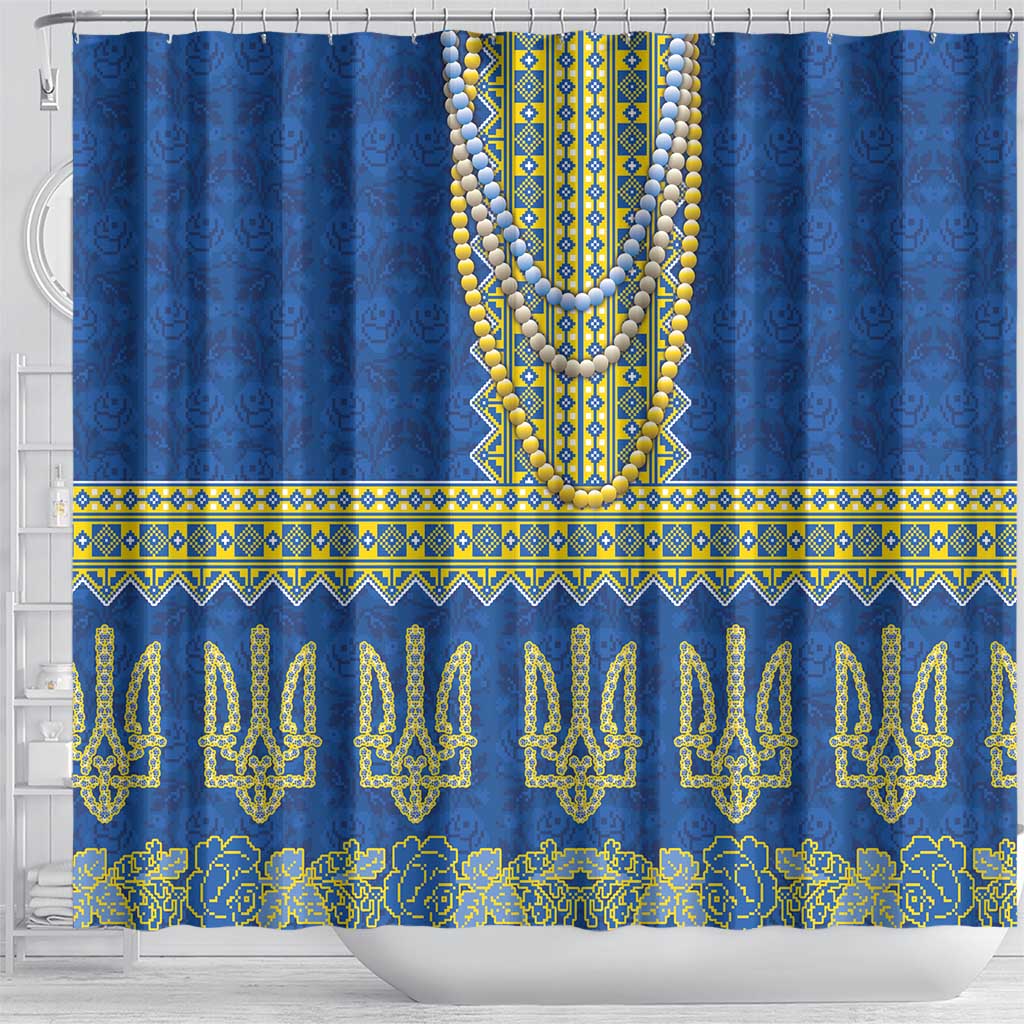 Ukraine Vyshyvanka Motif Shower Curtain Ukrainian Coat Of Arms Rose Patterns - Wonder Print Shop